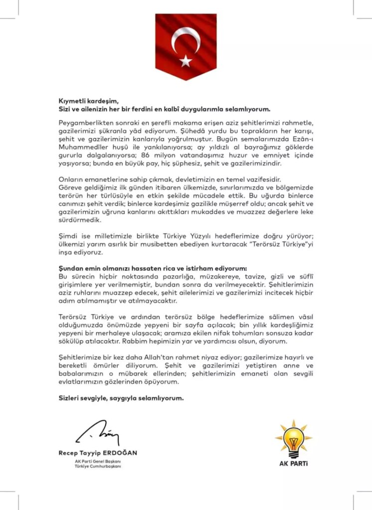erdogandan sehit ve gazi ailelerine mektup 6hILJwAG