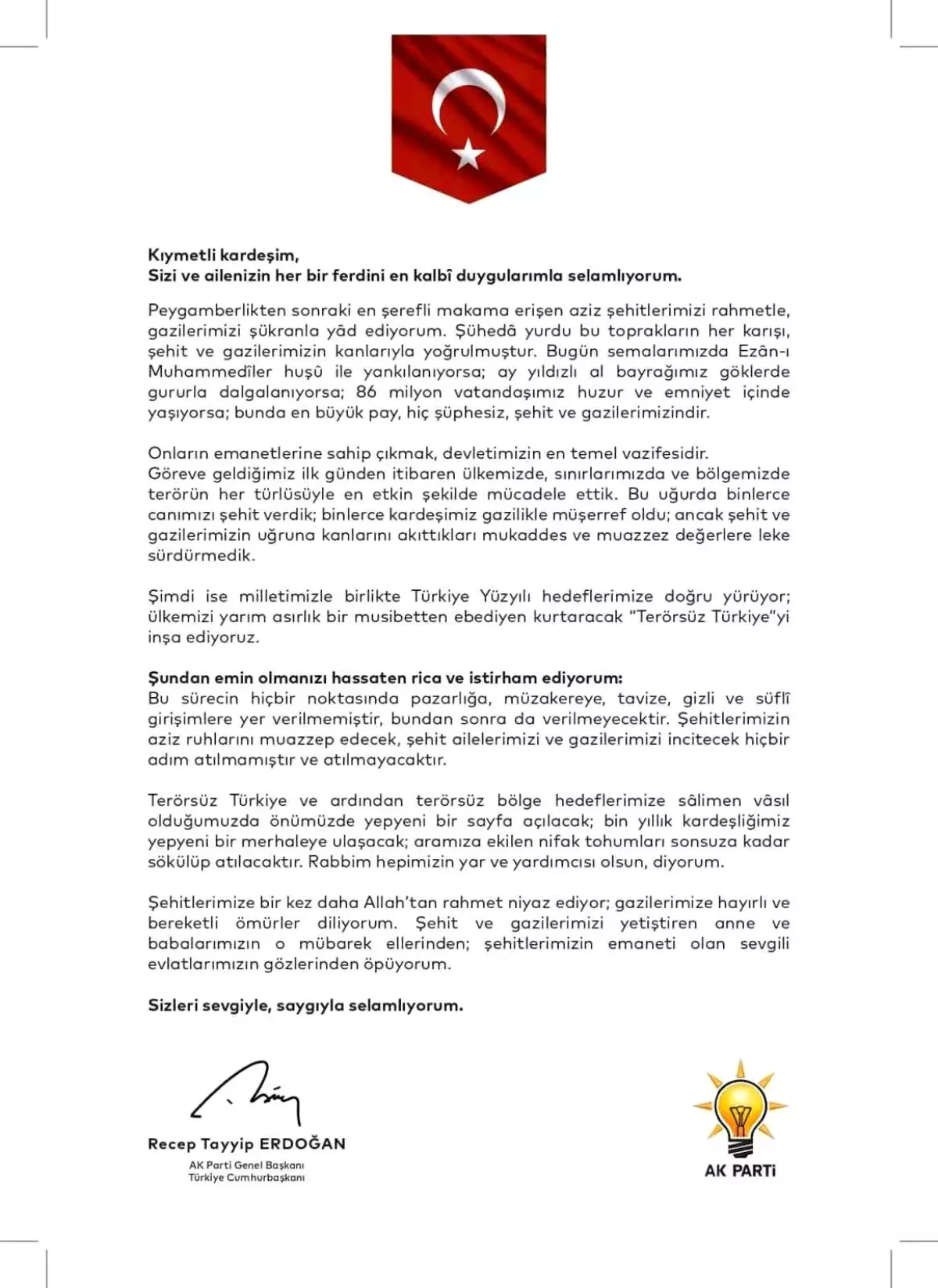 erdogandan sehit ve gazi ailelerine mektup 6hILJwAG